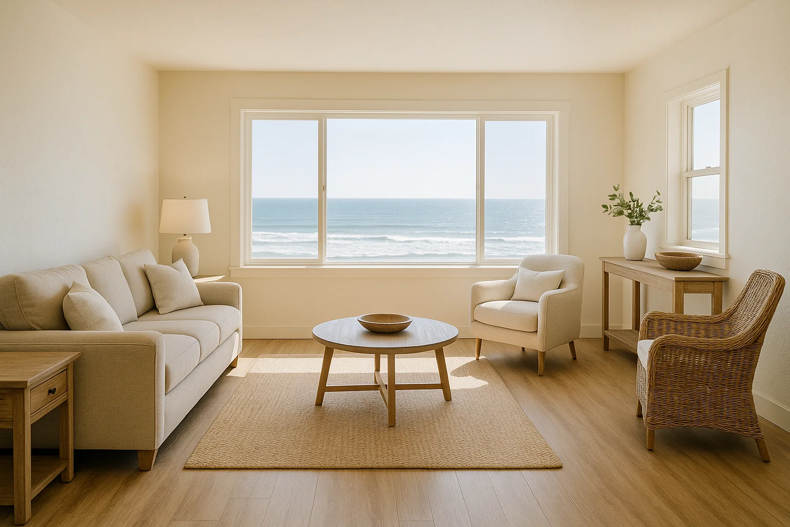 Freshly painted coastal living room interior in Newport